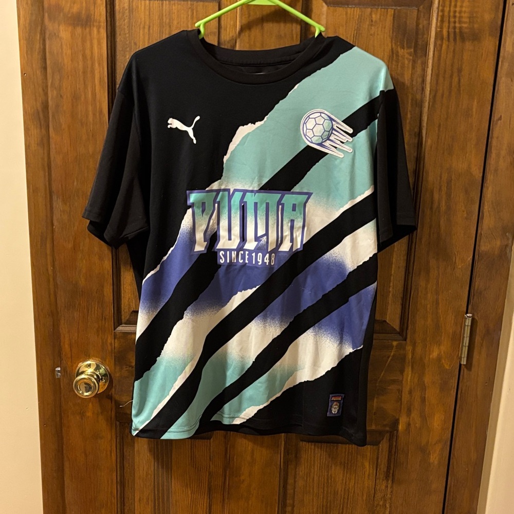 Puma Black and Teal Striped T-Shirt